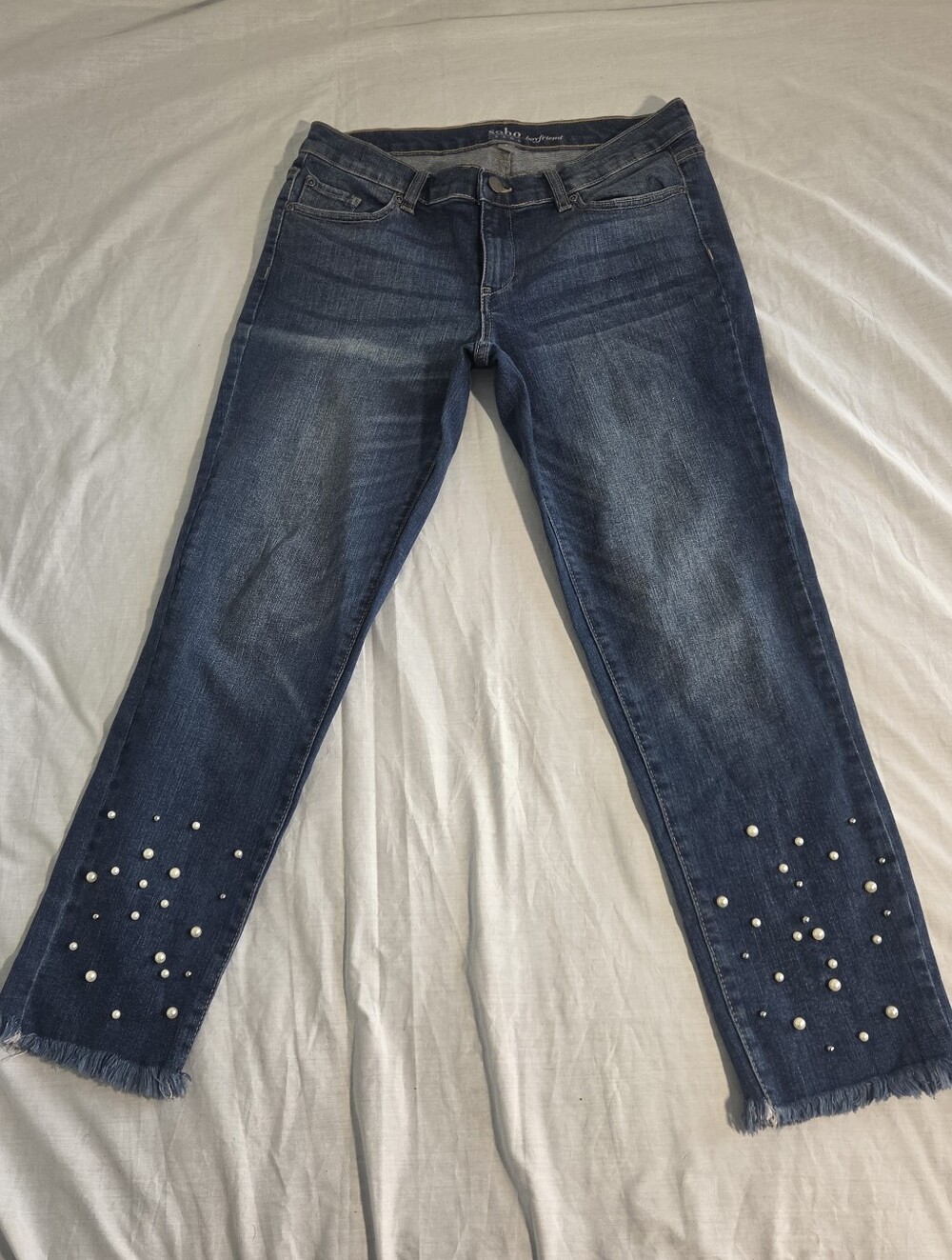 Soho Boyfriend Pearl-Embellished Jeans